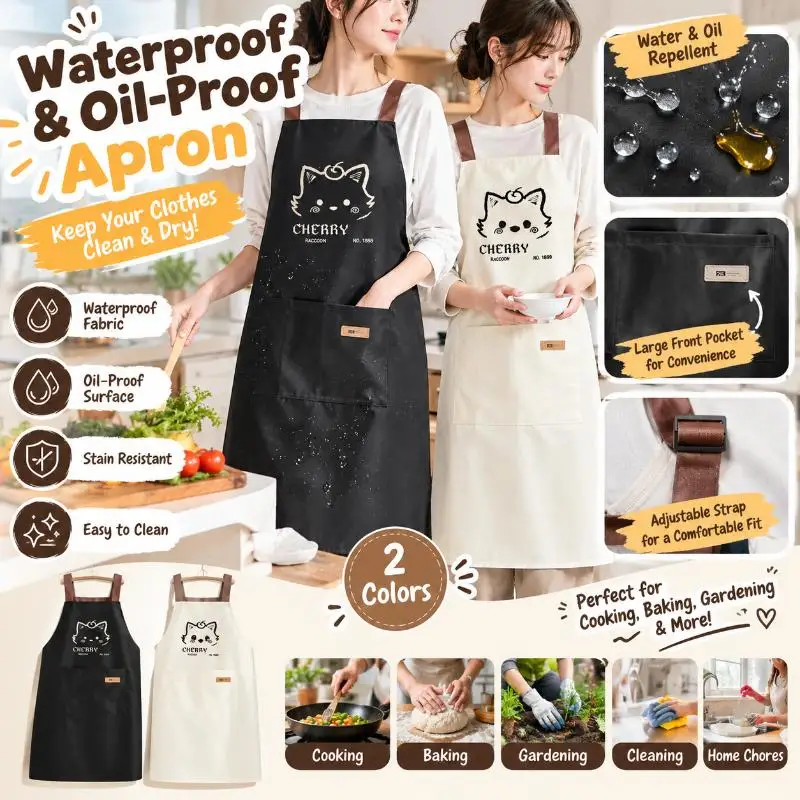 Cartoon Waterproof Kitchen Smock Sleeveless Anti Stain Breathable Chef Apron For Home Cooking Supplies
