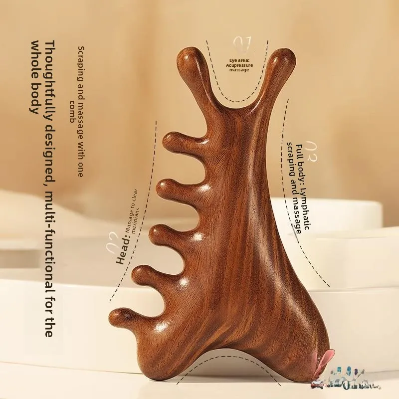 

Four-In-One Massage Comb Sandalwood Multi-Functional Comb Meridian Head Therapy Massage Comb Vessel Opening Head God Comb