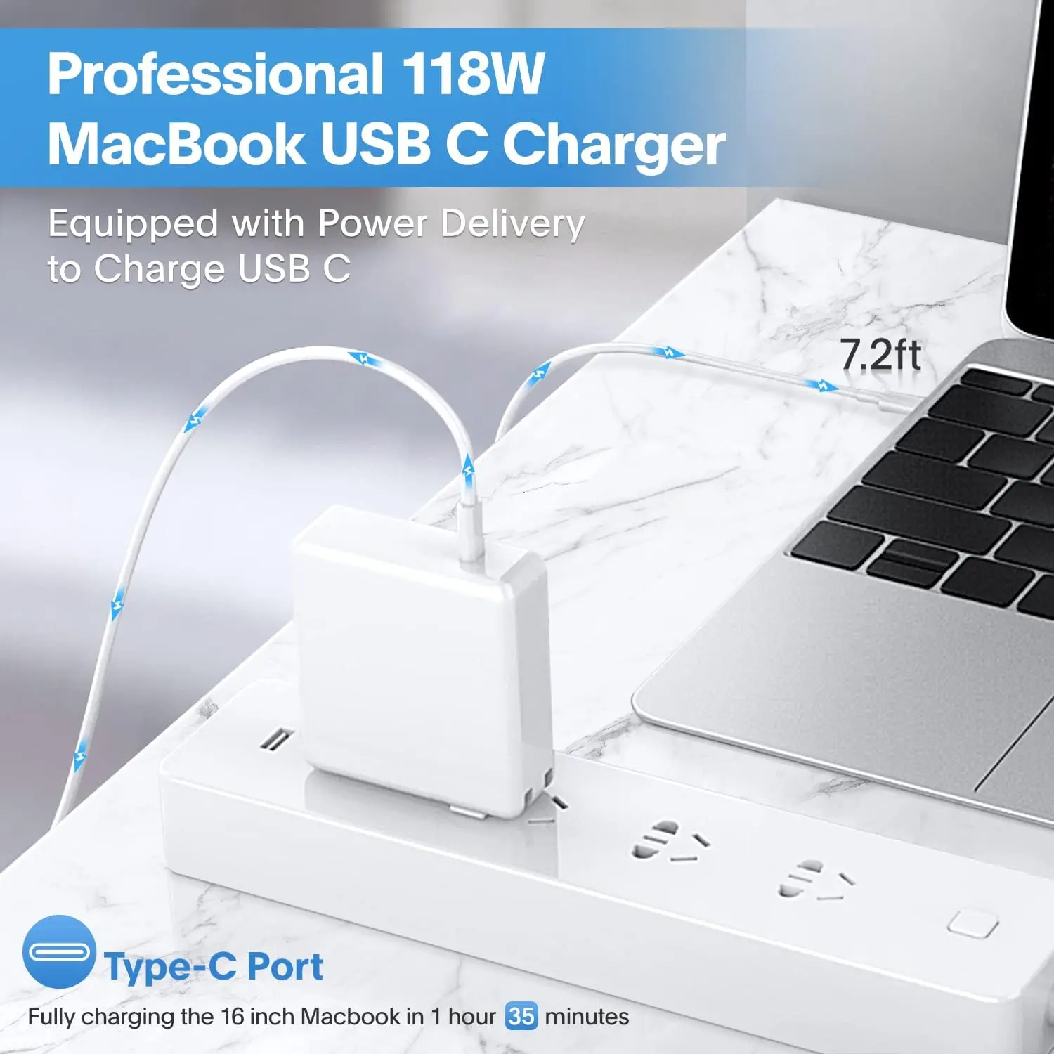 MacBook Pro Charger - 118W USB C Fast Charger Compatible with MacBook Pro/Air, iPad Pro, Samsung Galaxy and All USB C Device