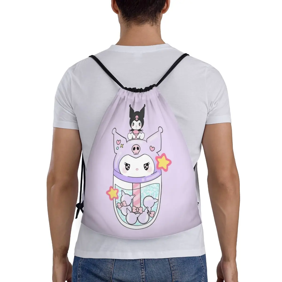 مخصص أنيمي سانريو كورومي الجمجمة الرباط حقائب النساء الرجال المحمولة الرياضة الصالة الرياضية Sackpack الكرتون Kawaii التسوق حقائب الظهر #5