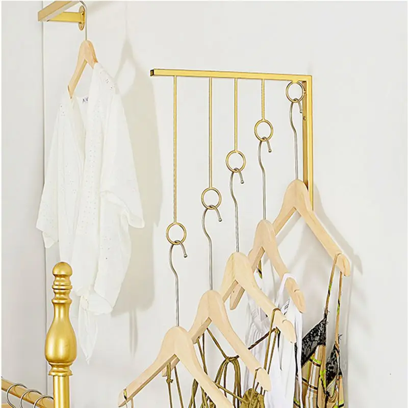 Golden Metal Shelf Wall Hooks Clothing Selling Store Hangers Display Rack Garment Show Save Space Cloakroom Underwear Organizer