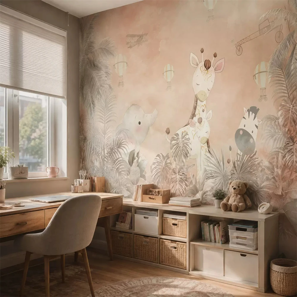 custom cartoon animals lion wallpaper for walls 3 d 3D giraffe photo wall paper for Children's room TV background home decor