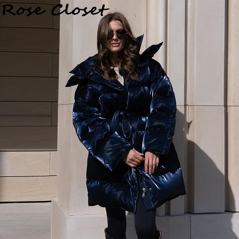 

Зимнее утепленное блестящее женское хлопковое пальто с капюшоном и воротником-стойкой, куртка со съемным капюшоном на шнуровке, 2026 НОВАЯ теплая женская верхняя одежда