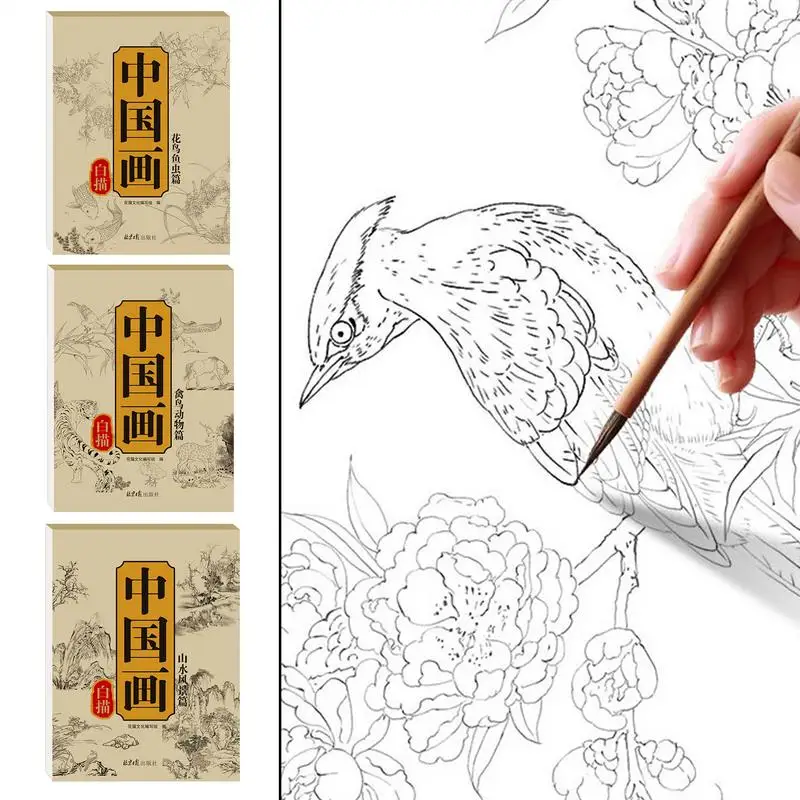 Chinese Water Ink Brush Painting Line Gongbi Drawing Book Manuscript Copy Album Animal,Figures,Flowers,Landscape