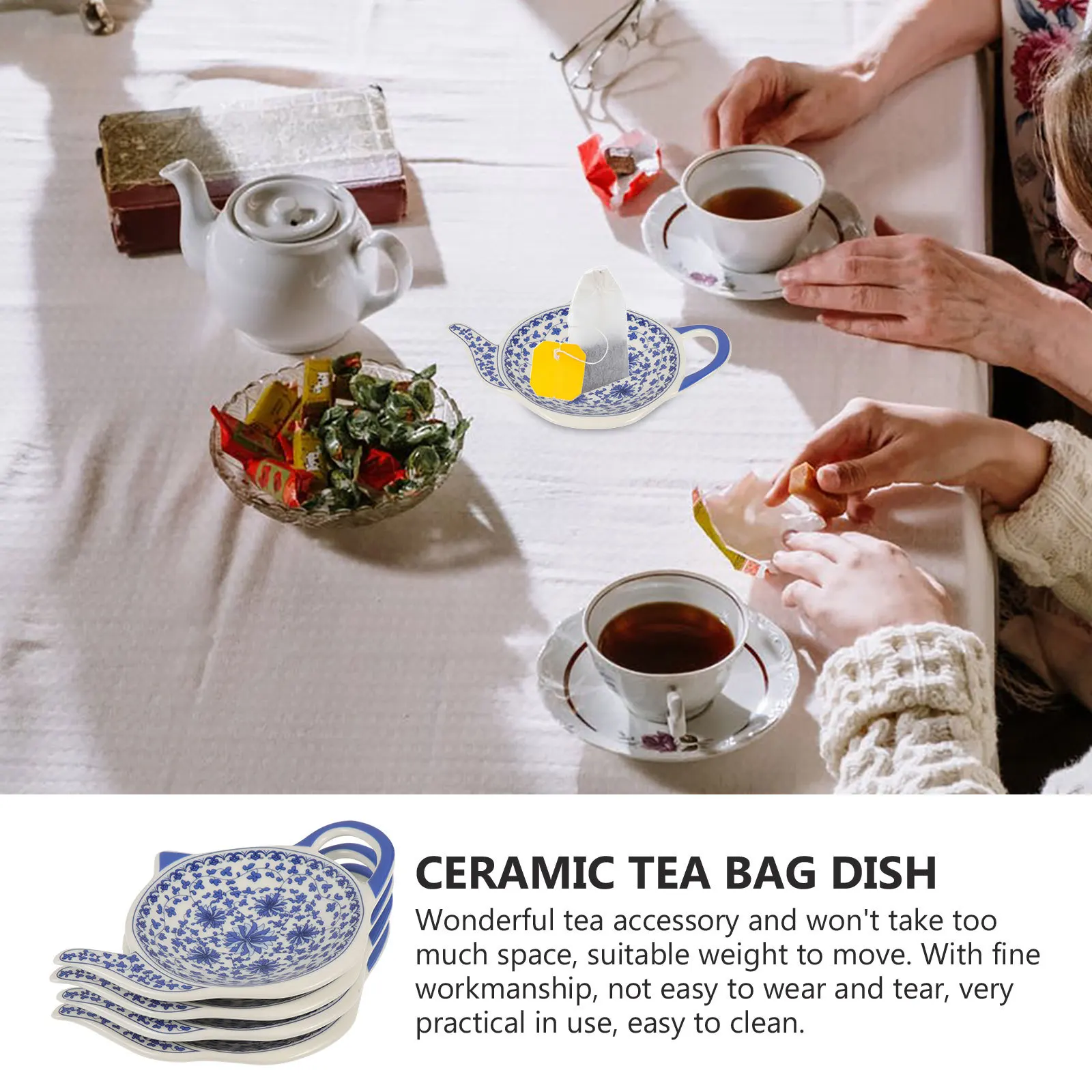 

4Pcs Vintage Teabag Holder Ceramic Tea Bag Organizer Dipping Sauce Dish Mini Plate Appetizer Bowl Household Kitchen Storage