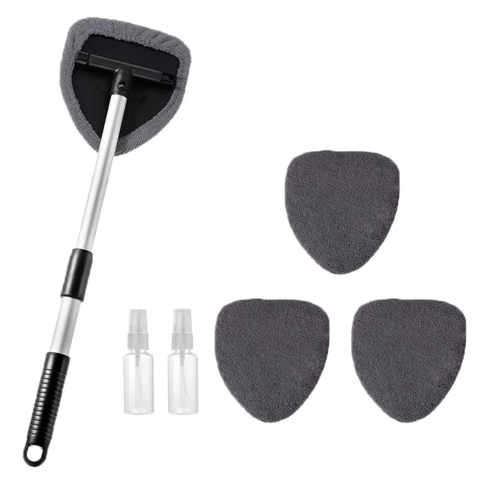 Detachable Handle Windshield Cleaning Tool Extendable Washable Auto Glass Cleaner Kit Reusable Microfiber Pads Telescopic