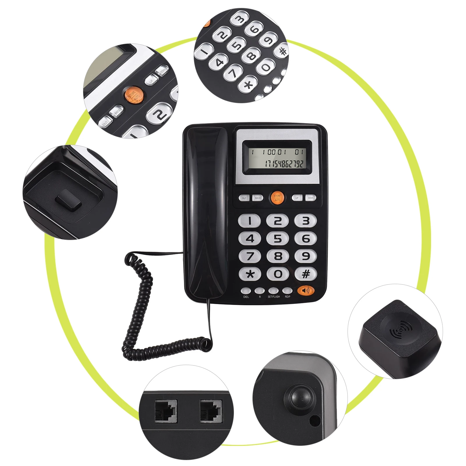 Desktop Corded Landline Phone Big Button for Seniors Phone with LCD Display Flash/ Redial/ Hands Free Functions Dual Ports