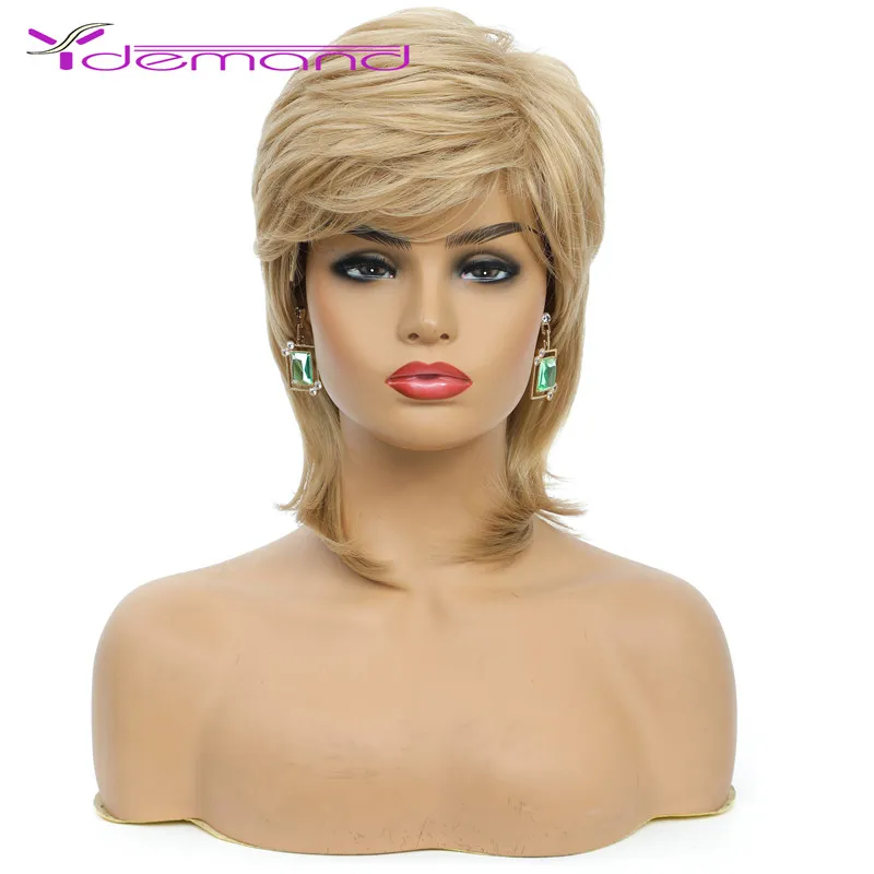 Y Demand Highlight Brown Blonde Short Bob Wig Pixie Cut Wig Synthetic Hair Wigs With Side Bangs Wigs for Black Women Full Wig