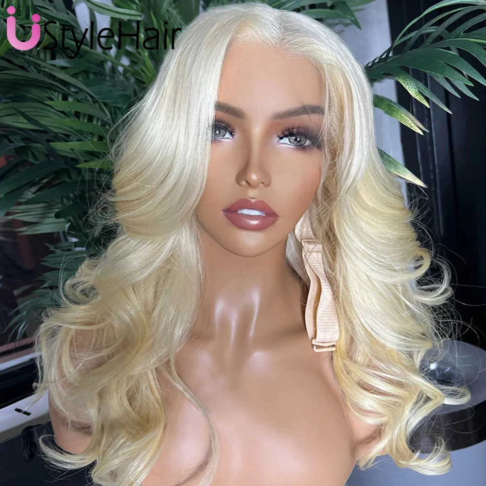 UStyleHair mieszanka blond naturalne fale peruka syntetyczna koronka przednie peruki dla kobiet dziewcząt odporne na ciepło syntetyczne włosy