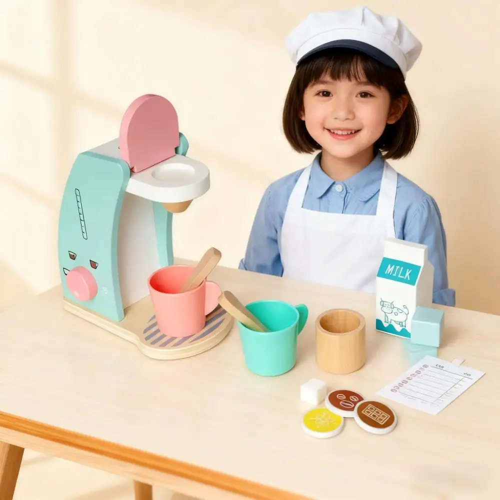 Drewniany zestaw do zabawy w baristę dla dzieci, kreatywny zestaw do odgrywania ról, zabawka edukacyjna do nauki w kuchni, zabawki edukacyjne dla najmłodszych.