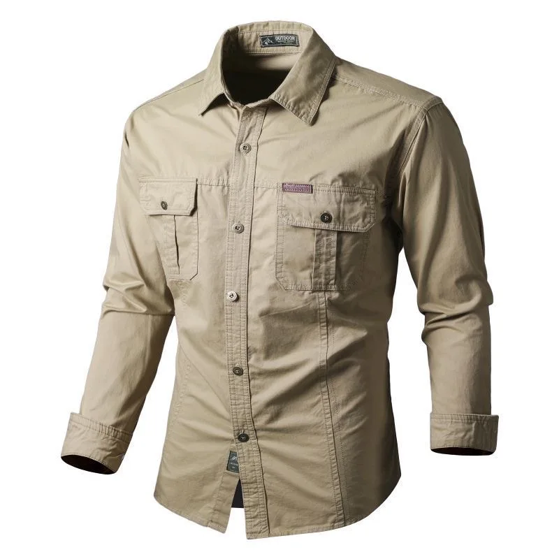 

2024 Spring and Autumn New Fashion Solid Color Large Size Cotton Cargo Shirt Men's Casual Loose Comfortable High-Quality Shirt