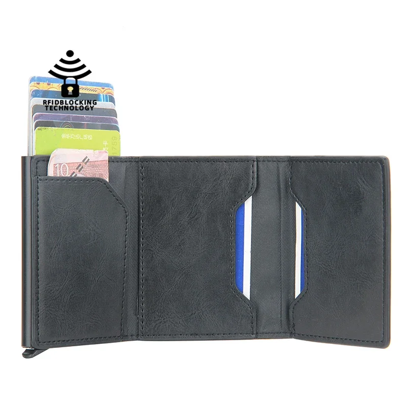 Mini billetera de cuero sintético para hombre y mujer, billetera pequeña de cuero sintético con clip para tarjetas de crédito, regalo RFID