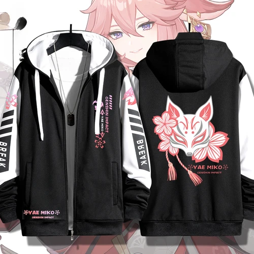 Imagen 1 del producto Anime Genshin Impact Yae Miko Cosplay disfraces Unisex 3D Sudadera con capucha cremallera chaqueta con capucha prendas de vestir exteriores