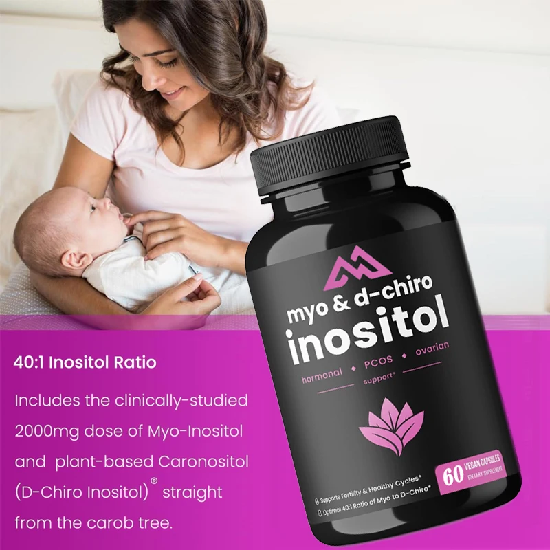 Inositol and D-Chiro Inositol Supplements for Ovarian and PCOS Support 60Vegetarian Capsules for Female Fertility and PH Balance