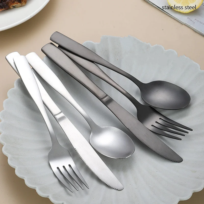 6 Pcs Western Luxury Cutlery Set Stainless Steel Knife Fork Spoon Dinnerware Tableware for Restaurant Free Shipping to Brazil