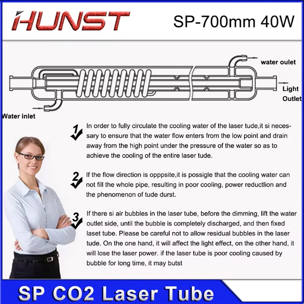 Hunst SP 40W Co2 Laser Tube Diameter 55mm Length 700mm Suitable for Engraving and Cutting Machine