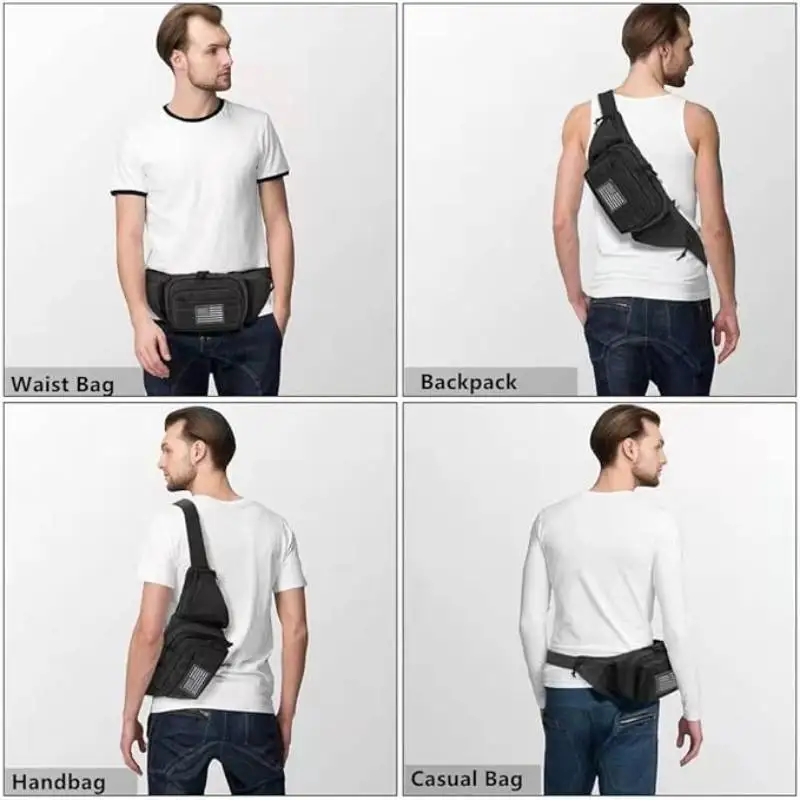 حقيبة خصر تكتيكية متعددة الوظائف للاستخدام الخارجي مع 4 جيوب بسحاب، حقيبة حزام للتنزه سيرًا على الطراز العسكري (كاكي)