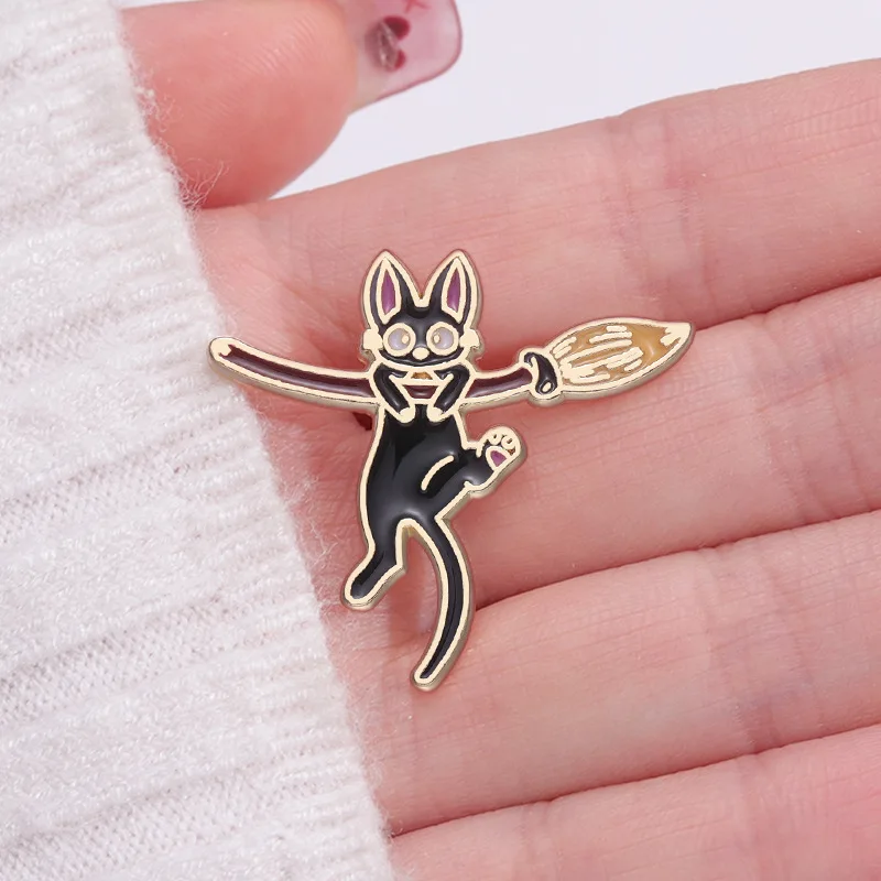 carton riding broom cat Pins Anime Love Enamel Brooch Clothes Backpack Lapel Hat Badges Fashion Jewelry Accessories For Friends