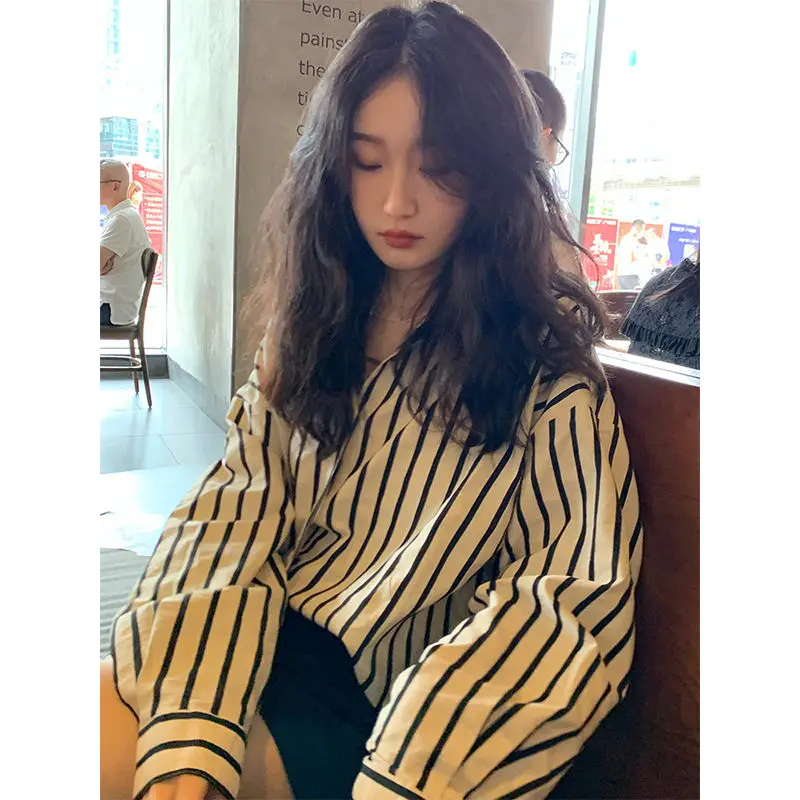 XEJ Striped Shirt Long Sleeve Top Vintage Shirt Oversized Tunic Women\'s Summer Tops 2023 Elegant Social Women\'s Shirt