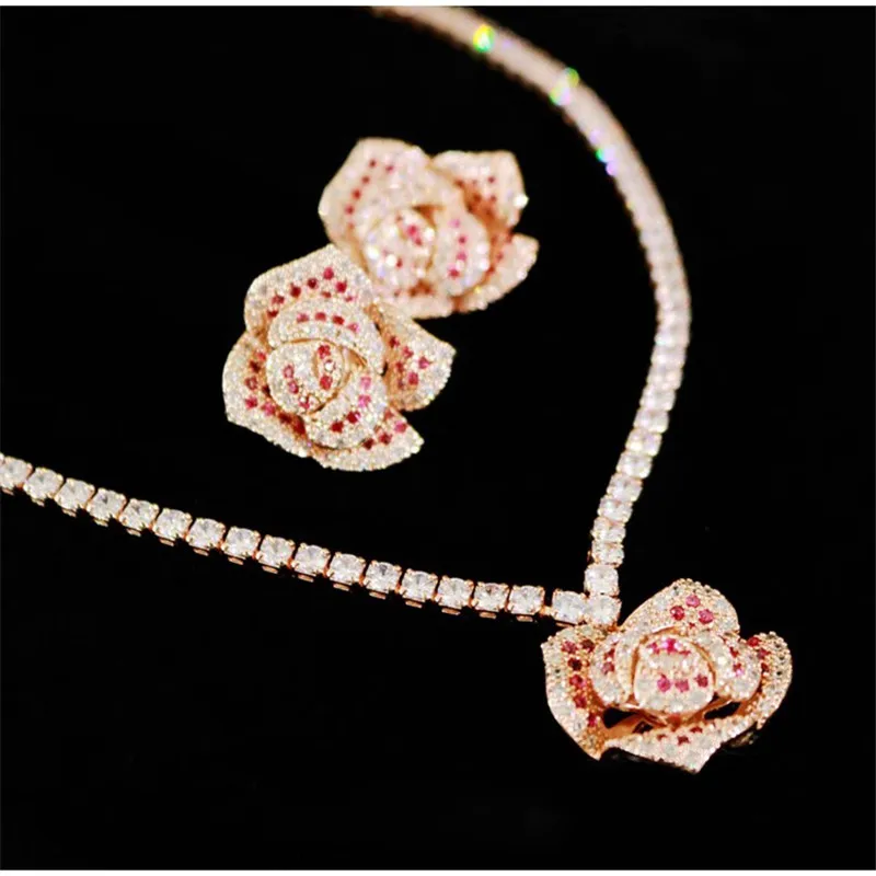 

CC Rose Shape Necklace Earrings Sets Wedding Events Women Accessories Engagement Luxury Jewelry Set Fine Jewellery Gifts FO063
