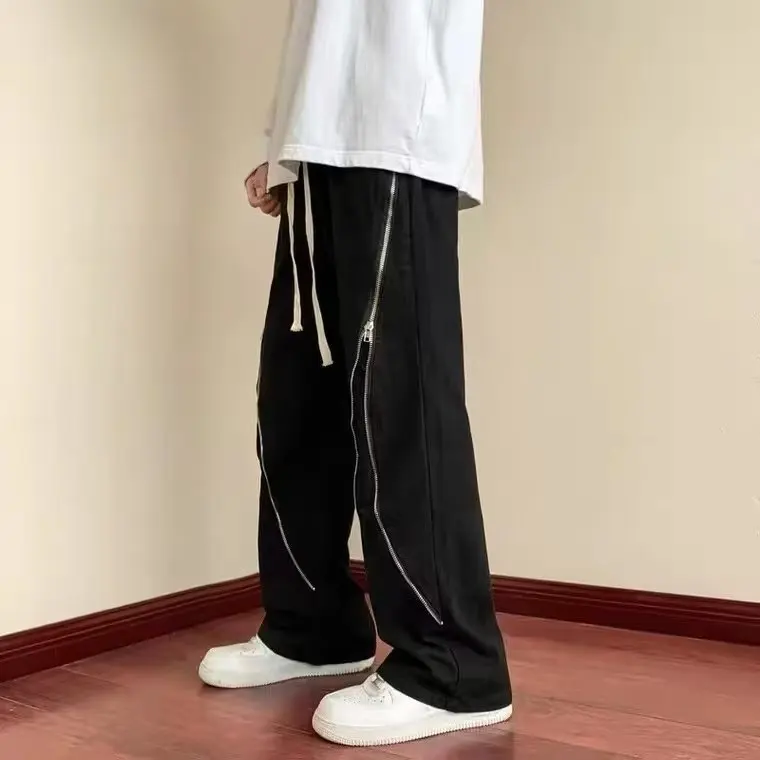 Streetwear Baggy Casual Pants Y2K Retro Zipper Decoration Sweatpants Pants Men Women Harajuku Hip Hop Letter Jogging Trousers