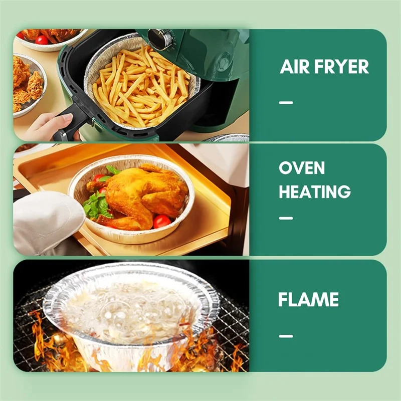 20pcs Disposable Tin Foil Bowl Box Foil Pans Round Air Fryer Paper Non-stick Steaming Basket BBQ Oil-proof Drip Tray Baking Tool