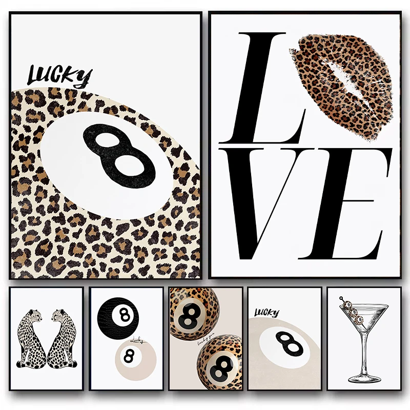 Vintage Leopard Cheetah Print Art Canvas Poster No.8 Auspicious Ball Paint Lipstick Kiss Wall Art Painting for Home Decor