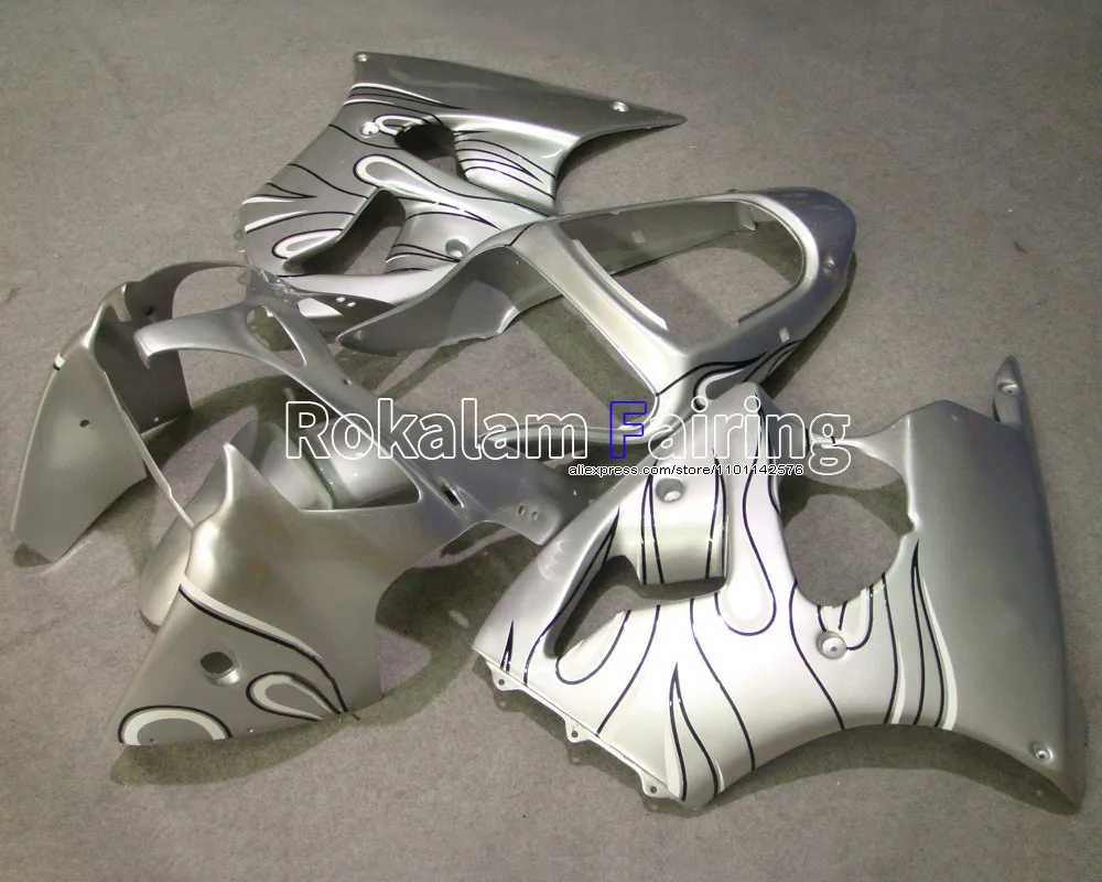 For Kawasaki fairings kit ZX6R Silver Bodywork ZX 6R black line flames 2000 2001 2002 NINJA ZX-6R (Injection molding)