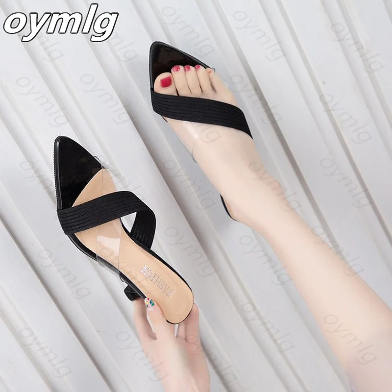 Pointed Toe wysokie obcasy klapki damskie Lady Slip On Casual galaretki buty letnie damskie sandały PVC przezroczyste buty z kryształkami kobieta