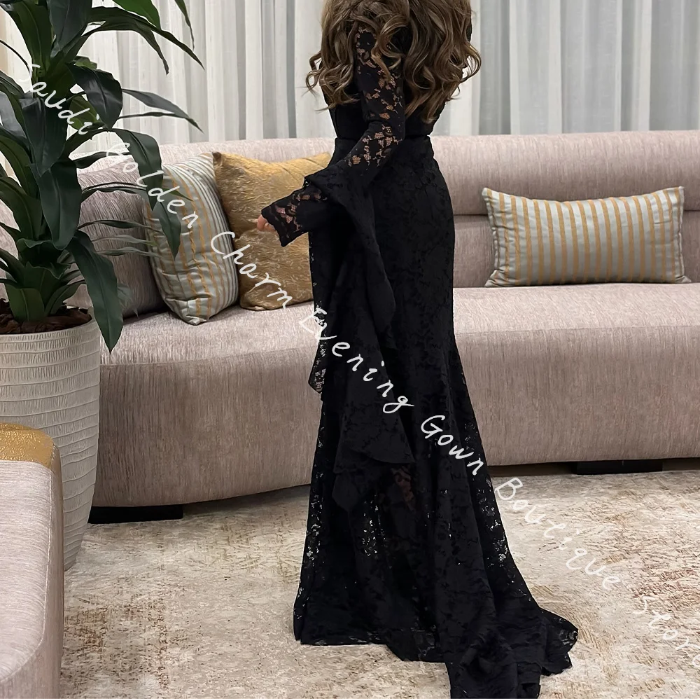 Long Sleeves Flare sleeves Lace Square Neck Floor Length Straight Evening Dress Sweep Train Graceful Photo Color Prom Dress