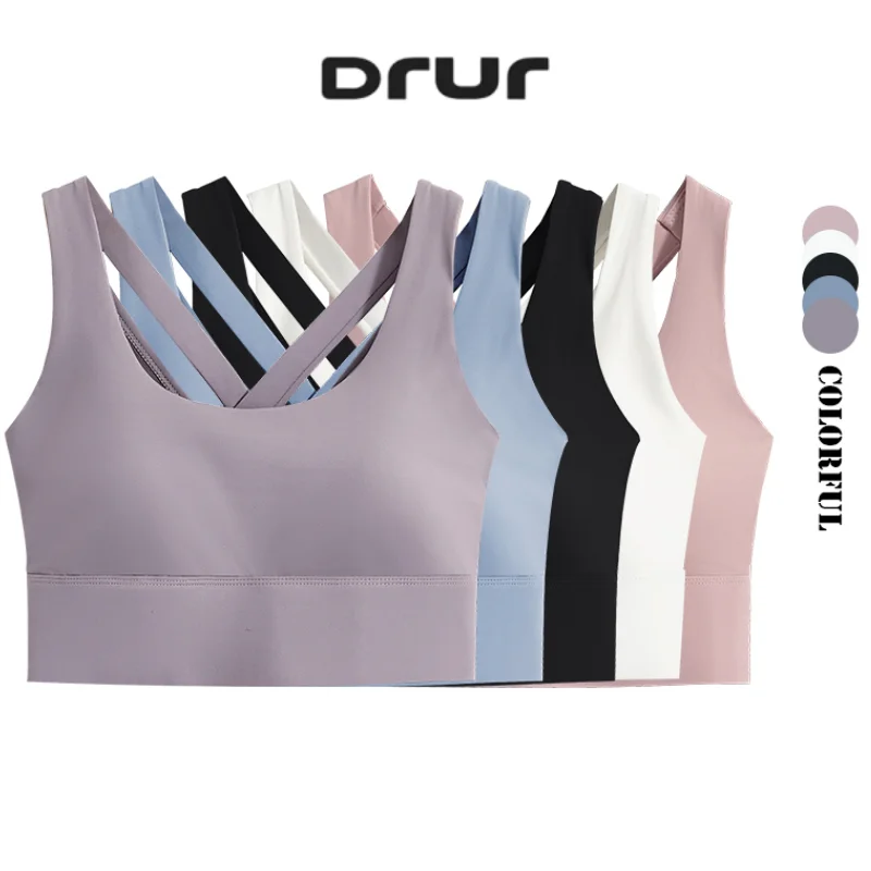 

DRUR Women High Impact Yoga Bra Lightweight Shockproof Workout Tank Top Summer Back Cross Sports Bralette Gym Clothes Activewear