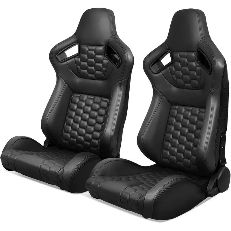 High Quality Beige PU Carbon Leather Sport Bucket Racing Seats Dual Sliders Reclining Modified Car Seats
