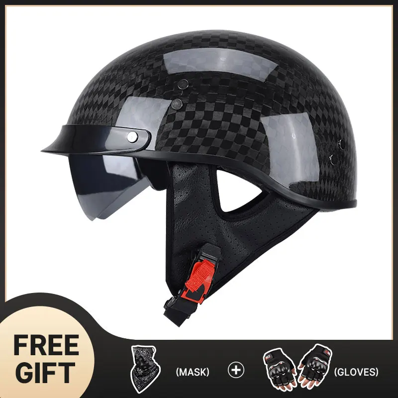 Light Weight 12K Gloss Black Carbon Fiber Scooter Motorcycle Half Face Helmet Motobike Helmet Inner Visor casco para motociclist