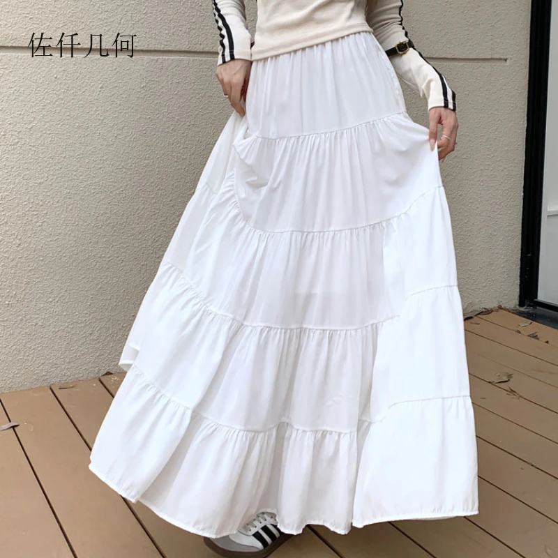 

2025 New Korean Skirt Women Spring and Autumn Fashion Solid Mid-length Cake Skirt Woman