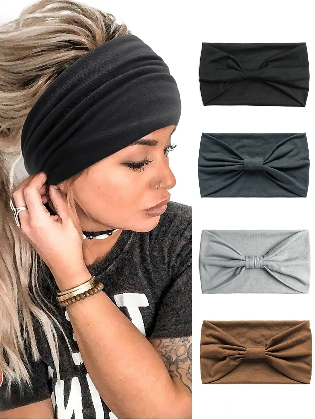 

Широкая эластичная повязка на голову с бантом для женщин, модный аксессуар для волос
