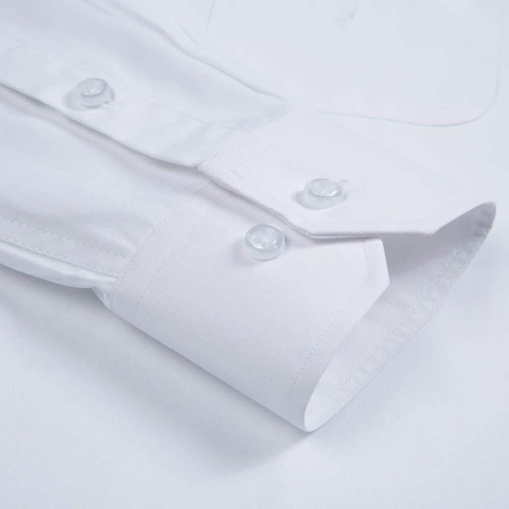 흰색 단색 남성용 긴 소매 드레스 셔츠, 클래식 스프레드 칼라 레귤러 핏 연중 전문 오피스 비즈니스웨어