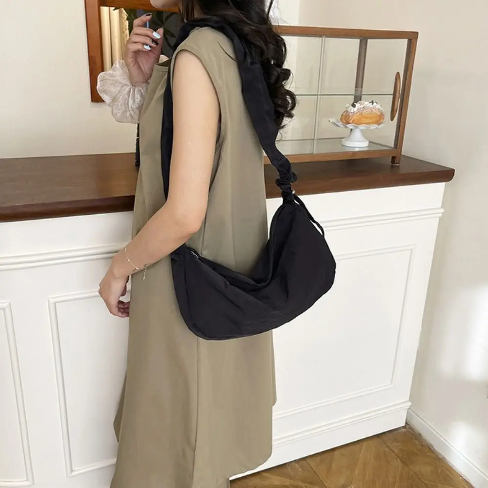 

Корейская нейлоновая сумка-кроссбоди, однотонная, легкая, плиссированная, на плечо, вместительная, холщовая сумка-пельмень для улицы