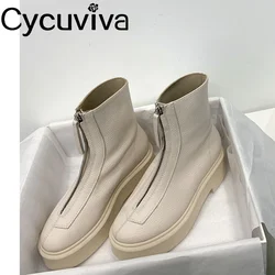 Chunky Square Heel Chelsea Boots Ladies Front Zipper Genuine Leather Women Winter Shoes Motorcycle Ankle Boots For Women