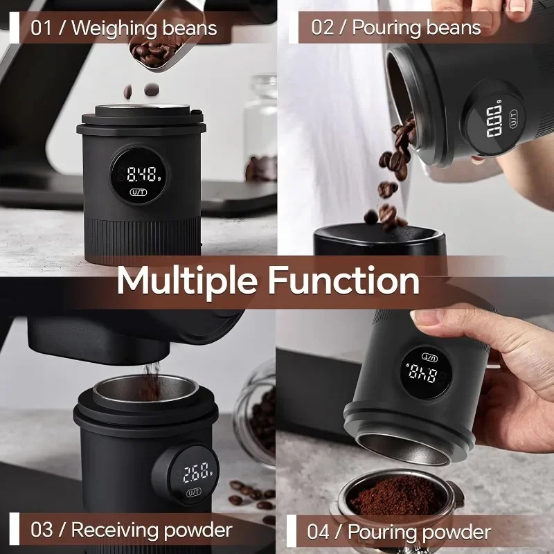 Coffee Scale Cup Electronic Powder Dosing Cup Fits 58mm Portafilters Rechargeable Espresso Scale with LED Display Kitchen Use