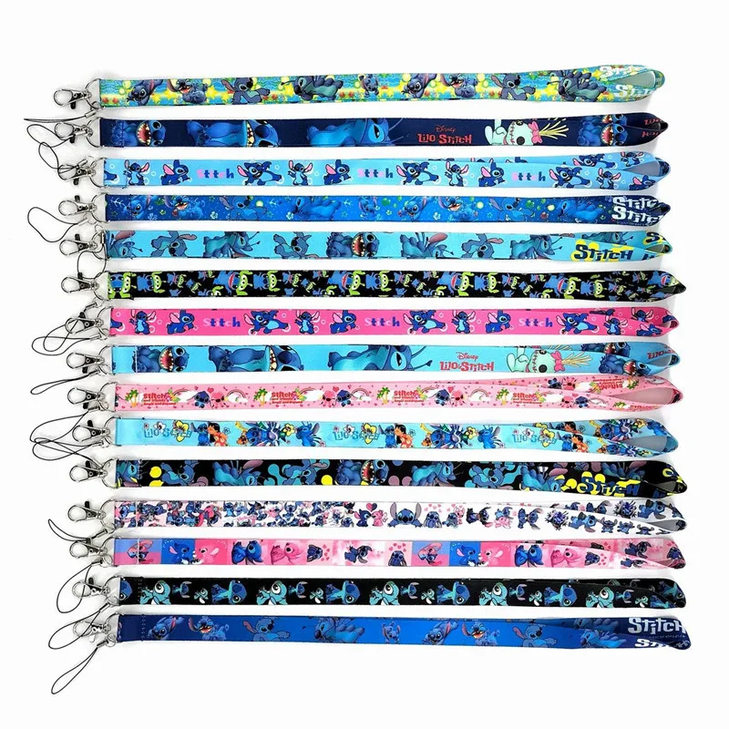 10PCS Cartoon Stitch Mobile Phone Lanyard Keychain For ID Card Gym USB Badge Holder Car Key Neck Wrist Band Anti-lost Strap