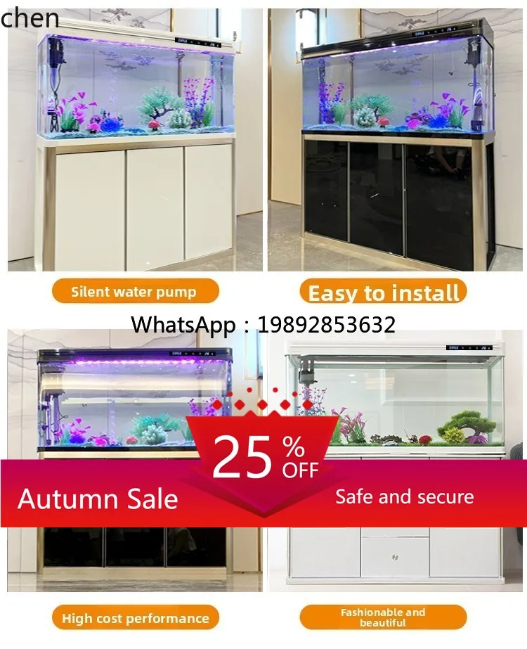 

fish tank aquarium small and medium floor lazy glass goldfish tank with cabinet