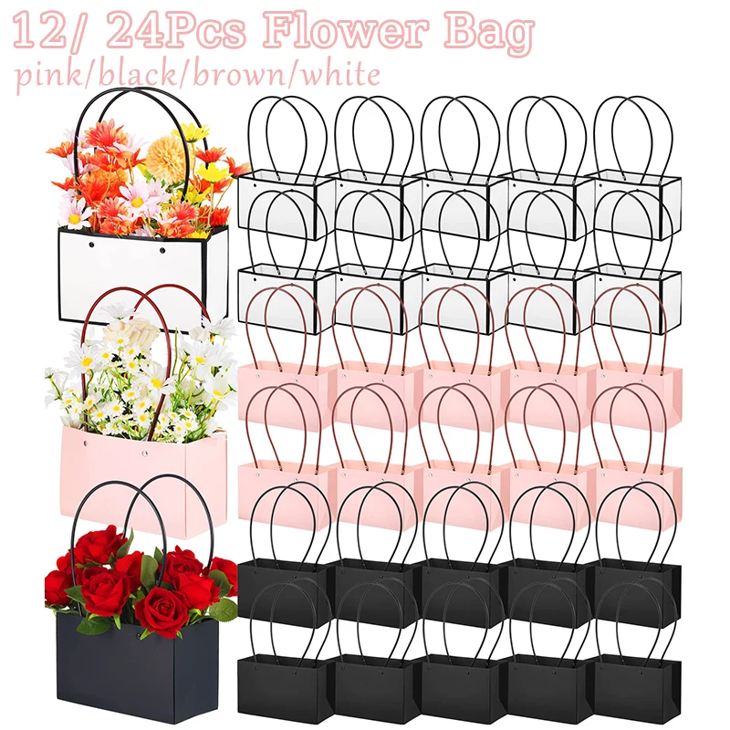 

24/12Pcs Kraft Paper Flower Gift Bag Box Flower Bouquet Packaging Bags Waterproof Wedding Party Rose Gift Bag for Mother’s Day