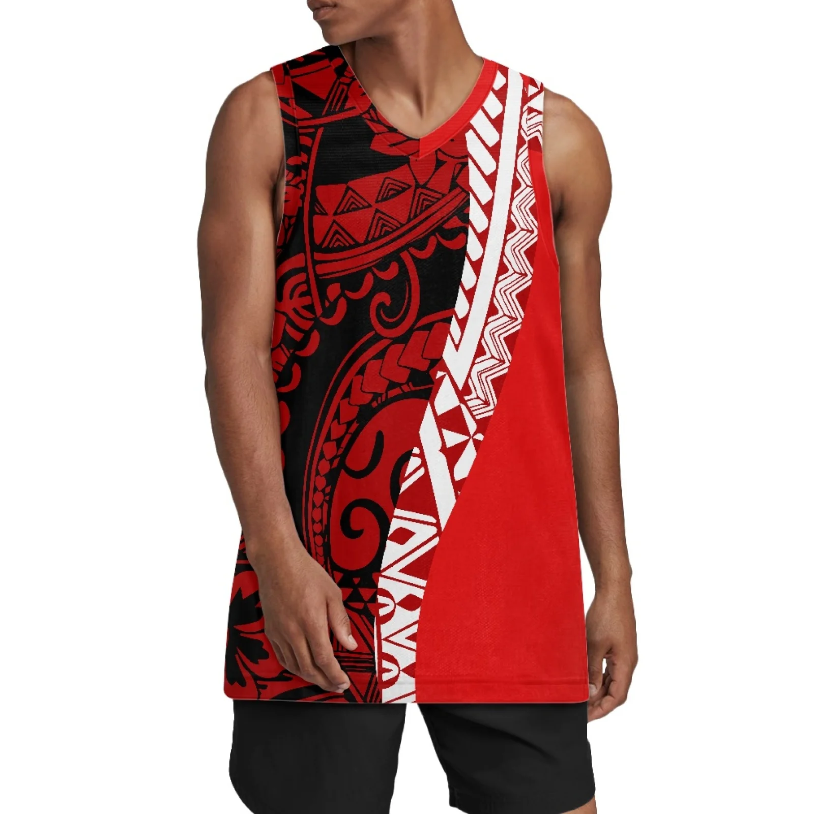 Polynesian Tribal Samoan Totem Tattoo Samoa Prints Men's Black Reversible Basketball Jersey Team Uniform Athletic Hip Hop Shirts