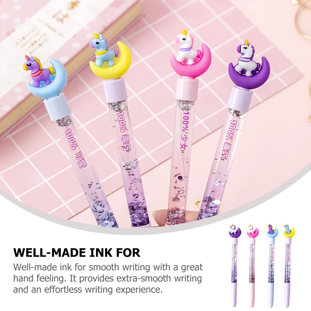 

4 Pcs Flow Pens Blue Purple Pink Cartoon Smooth Writing School Supplies Plastic Material
