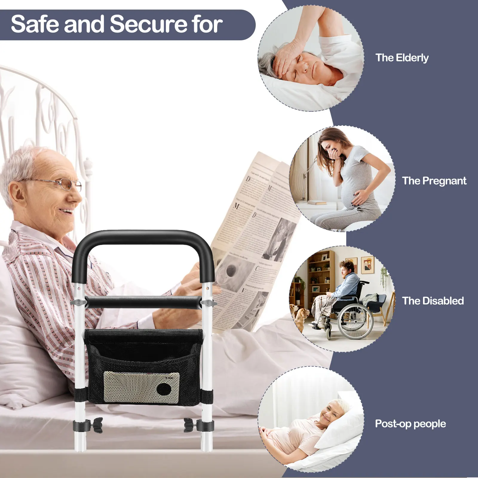 Imagem -03 - Multi-purpose Bedside Bed Assist Rail Altura Ajustável Guardrail Encosto para Idosos Deficientes Grávida Levante-se