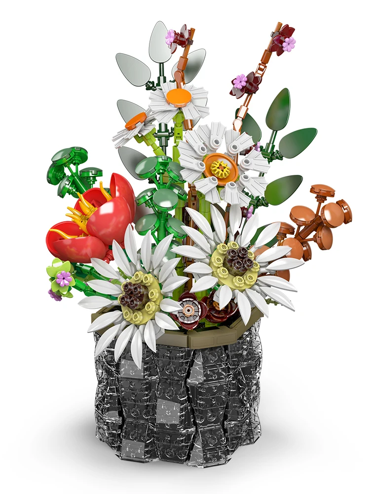 Mould King 24107 Blumenstrauß-Spielzeug Das MOC Gänseblümchen-Baustein-Set Blumenmodell-Bausatz Kreatives Weihnachtsgeschenk für Kinder