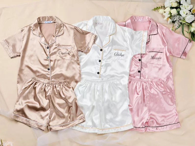 

Custom Name Satin Sleep Shorts Bridesmaid Pyjamas Set Matching Bridesmaid Proposal Gift Her For Women Sleepwear Pajamas