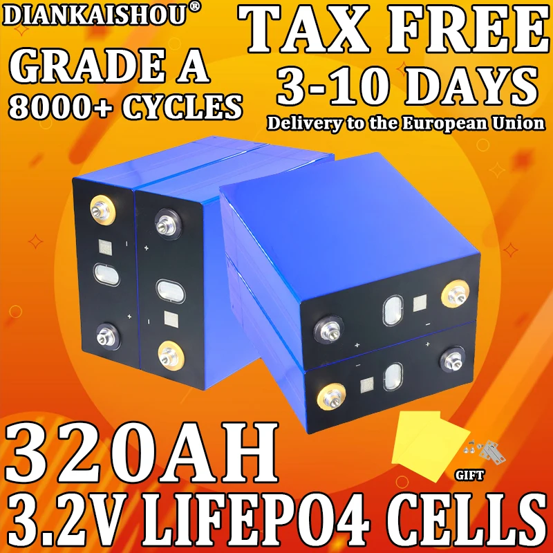 

3.2V 320AH Lifepo4 Battery Rechargeable Batteries DIY 12V 24V 48V RV EV Boat Golf Cart Yacht Van solar Grade A Cells EU STOCK