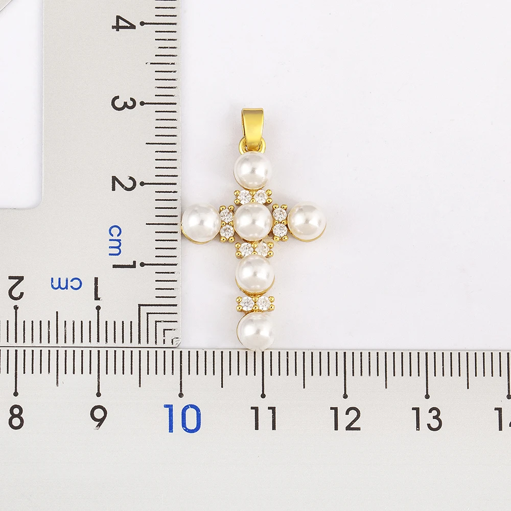 Nidin واضح كريستال الصليب القلائد للنساء النحاس الذهب مطلي اللؤلؤ الأبيض قلادة الدينية الكاثوليكية مجوهرات اكسسوارات هدية #2