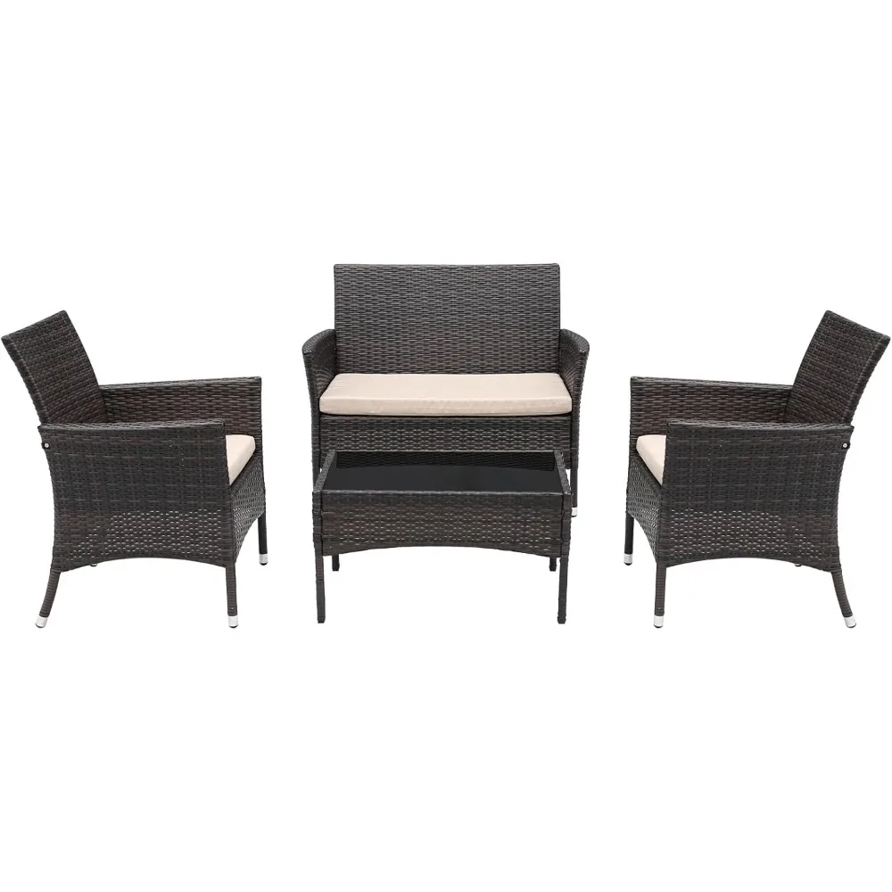 

Patio Furniture Set 4 Pieces Outdoor Rattan Chair Wicker Sofa Garden Conversation Bistro Sets for Yard, Pool or Backyard Coffee/